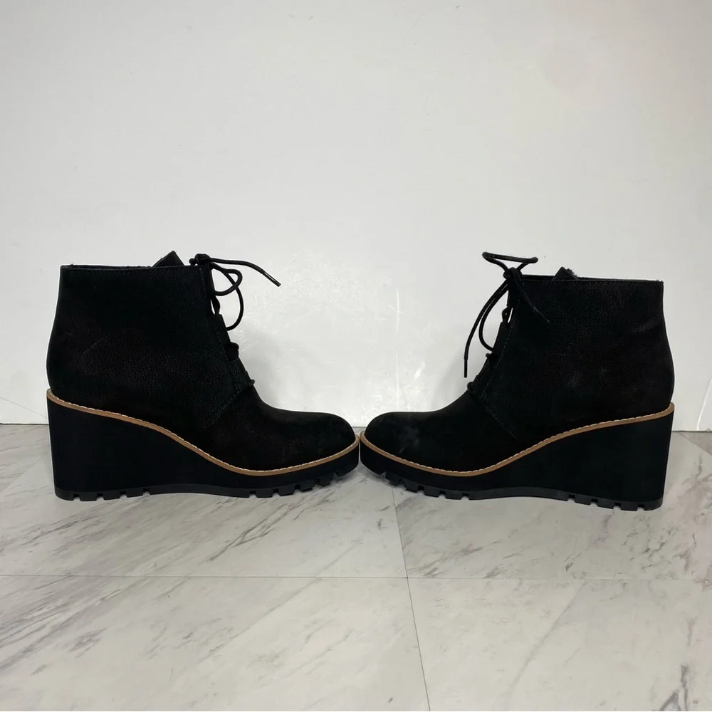 Eileen Fisher Alpine Black Wedge Lace Up Bootie 7 1/2
